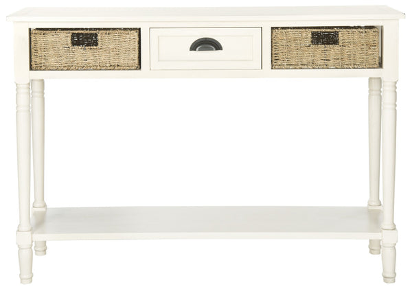 Safavieh Winifred Wicker Console Table - Rustic Storage Solution With Rattan Baskets & Stylish Design White AMH5730B