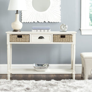 Safavieh Winifred Wicker Console Table - Rustic Storage Solution With Rattan Baskets & Stylish Design White AMH5730B