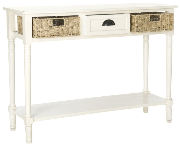 Safavieh Winifred Wicker Console Table - Rustic Storage Solution With Rattan Baskets & Stylish Design White AMH5730B