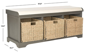 Safavieh Lonan Wicker Storage Bench - Stylish Entryway Seating With Hidden Baskets For Clutter-Free Living Grey AMH5733A