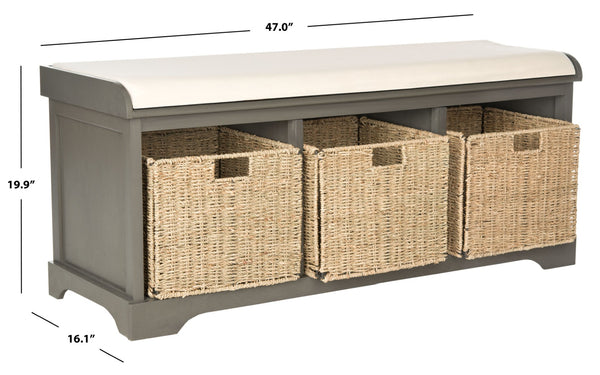 Safavieh Lonan Wicker Storage Bench - Stylish Entryway Seating With Hidden Baskets For Clutter-Free Living Grey AMH5733A