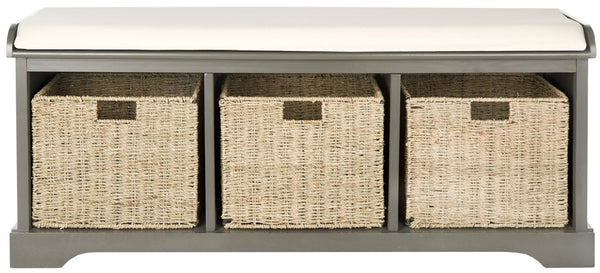 Safavieh Lonan Wicker Storage Bench - Stylish Entryway Seating With Hidden Baskets For Clutter-Free Living Grey AMH5733A