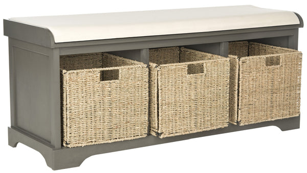 Safavieh Lonan Wicker Storage Bench - Stylish Entryway Seating With Hidden Baskets For Clutter-Free Living Grey AMH5733A