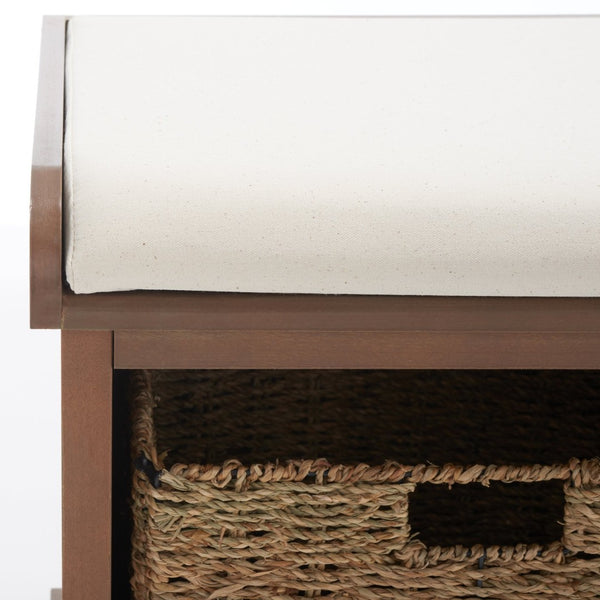 Safavieh Lonan Wicker Storage Bench - Stylish Entryway Seating With Hidden Baskets For Clutter-Free Living Sepia AMH5733B