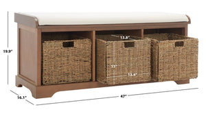 Safavieh Lonan Wicker Storage Bench - Stylish Entryway Seating With Hidden Baskets For Clutter-Free Living Sepia AMH5733B