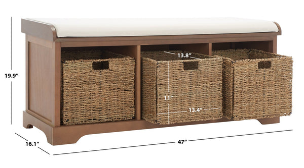 Safavieh Lonan Wicker Storage Bench - Stylish Entryway Seating With Hidden Baskets For Clutter-Free Living Sepia AMH5733B