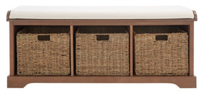Safavieh Lonan Wicker Storage Bench - Stylish Entryway Seating With Hidden Baskets For Clutter-Free Living Sepia AMH5733B