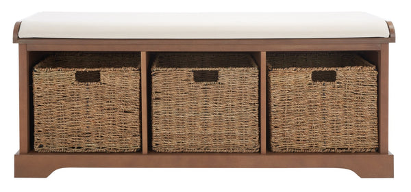Safavieh Lonan Wicker Storage Bench - Stylish Entryway Seating With Hidden Baskets For Clutter-Free Living Sepia AMH5733B