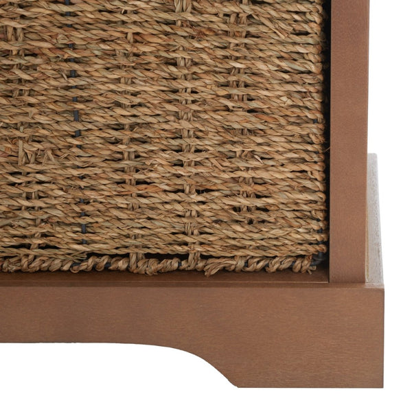 Safavieh Lonan Wicker Storage Bench - Stylish Entryway Seating With Hidden Baskets For Clutter-Free Living Sepia AMH5733B