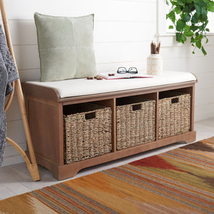 Safavieh Lonan Wicker Storage Bench - Stylish Entryway Seating With Hidden Baskets For Clutter-Free Living Sepia AMH5733B