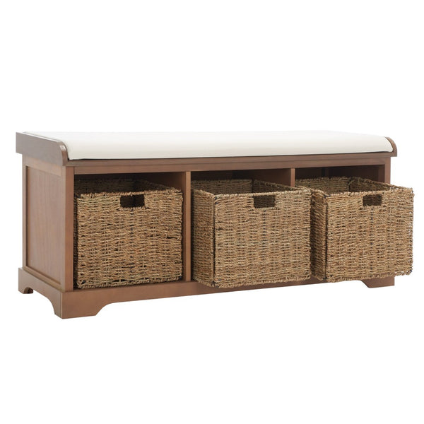 Safavieh Lonan Wicker Storage Bench - Stylish Entryway Seating With Hidden Baskets For Clutter-Free Living Sepia AMH5733B
