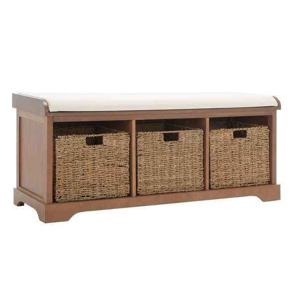 Safavieh Lonan Wicker Storage Bench - Stylish Entryway Seating With Hidden Baskets For Clutter-Free Living Sepia AMH5733B