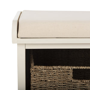 Safavieh Lonan Wicker Storage Bench - Stylish Entryway Seating With Hidden Baskets For Clutter-Free Living White AMH5733C