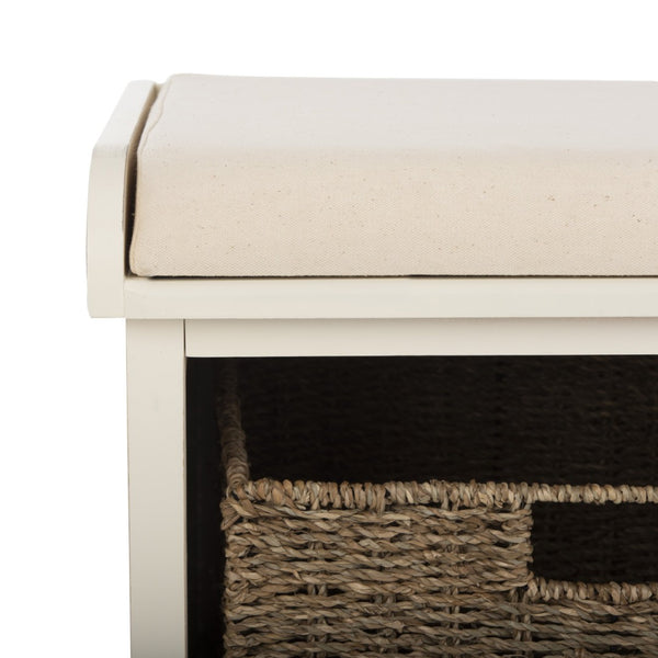 Safavieh Lonan Wicker Storage Bench - Stylish Entryway Seating With Hidden Baskets For Clutter-Free Living White AMH5733C