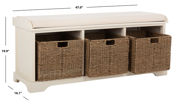 Safavieh Lonan Wicker Storage Bench - Stylish Entryway Seating With Hidden Baskets For Clutter-Free Living White AMH5733C