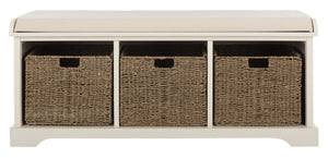 Safavieh Lonan Wicker Storage Bench - Stylish Entryway Seating With Hidden Baskets For Clutter-Free Living White AMH5733C