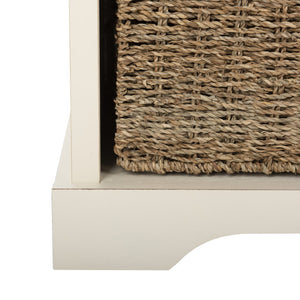 Safavieh Lonan Wicker Storage Bench - Stylish Entryway Seating With Hidden Baskets For Clutter-Free Living White AMH5733C