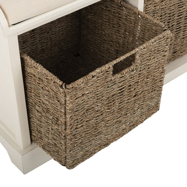 Safavieh Lonan Wicker Storage Bench - Stylish Entryway Seating With Hidden Baskets For Clutter-Free Living White AMH5733C