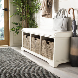 Safavieh Lonan Wicker Storage Bench - Stylish Entryway Seating With Hidden Baskets For Clutter-Free Living White AMH5733C