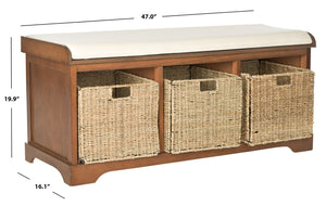 Safavieh Lonan Wicker Storage Bench - Stylish Entryway Seating With Hidden Baskets For Clutter-Free Living Brown AMH5733D