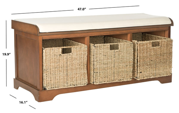 Safavieh Lonan Wicker Storage Bench - Stylish Entryway Seating With Hidden Baskets For Clutter-Free Living Brown AMH5733D