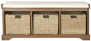 Safavieh Lonan Wicker Storage Bench - Stylish Entryway Seating With Hidden Baskets For Clutter-Free Living Brown AMH5733D