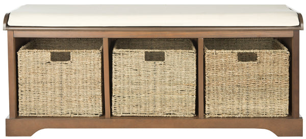 Safavieh Lonan Wicker Storage Bench - Stylish Entryway Seating With Hidden Baskets For Clutter-Free Living Brown AMH5733D