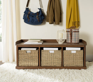 Safavieh Lonan Wicker Storage Bench - Stylish Entryway Seating With Hidden Baskets For Clutter-Free Living Brown AMH5733D