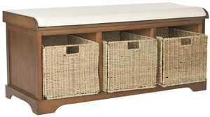 Safavieh Lonan Wicker Storage Bench - Stylish Entryway Seating With Hidden Baskets For Clutter-Free Living Brown AMH5733D