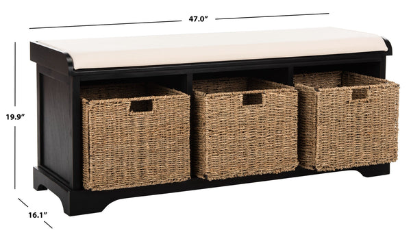Safavieh Lonan Wicker Storage Bench - Stylish Entryway Seating With Hidden Baskets For Clutter-Free Living Black AMH5733E