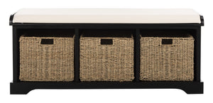 Safavieh Lonan Wicker Storage Bench - Stylish Entryway Seating With Hidden Baskets For Clutter-Free Living Black AMH5733E