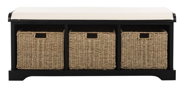 Safavieh Lonan Wicker Storage Bench - Stylish Entryway Seating With Hidden Baskets For Clutter-Free Living Black AMH5733E