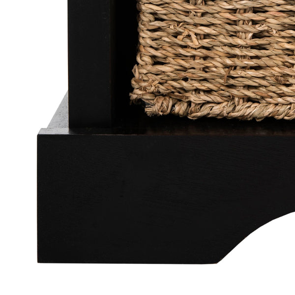Safavieh Lonan Wicker Storage Bench - Stylish Entryway Seating With Hidden Baskets For Clutter-Free Living Black AMH5733E