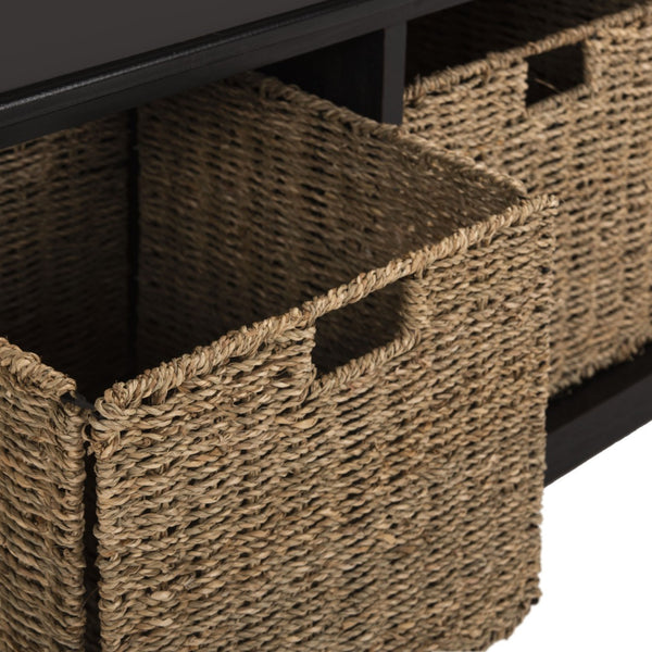 Safavieh Lonan Wicker Storage Bench - Stylish Entryway Seating With Hidden Baskets For Clutter-Free Living Black AMH5733E