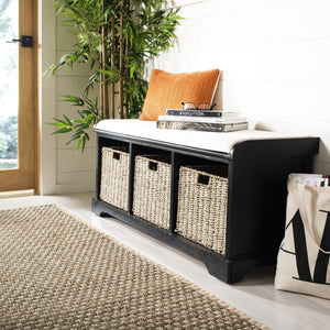 Safavieh Lonan Wicker Storage Bench - Stylish Entryway Seating With Hidden Baskets For Clutter-Free Living Black AMH5733E