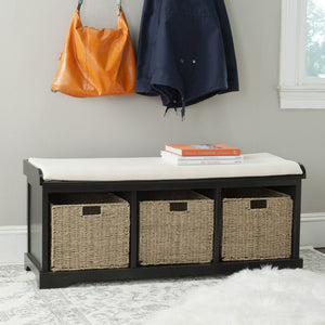Safavieh Lonan Wicker Storage Bench - Stylish Entryway Seating With Hidden Baskets For Clutter-Free Living Black AMH5733E