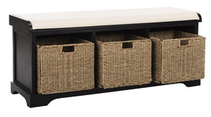 Safavieh Lonan Wicker Storage Bench - Stylish Entryway Seating With Hidden Baskets For Clutter-Free Living Black AMH5733E