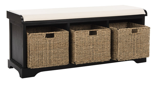 Safavieh Lonan Wicker Storage Bench - Stylish Entryway Seating With Hidden Baskets For Clutter-Free Living Black AMH5733E