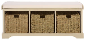 Safavieh LONAN Storage Bench – Farmhouse-Inspired Entryway Seat with Removable Baskets and Cushion Comfort Sand AMH5733G