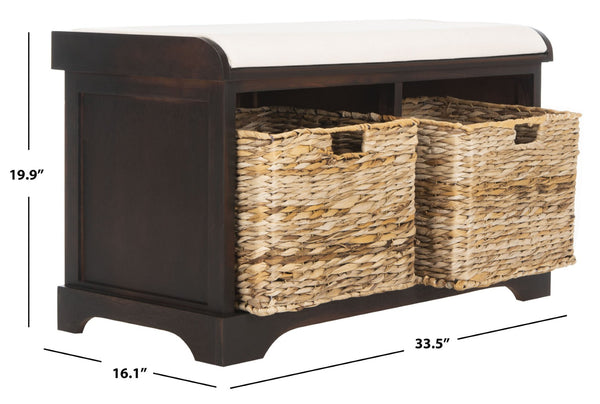 Safavieh Freddy Wicker Storage Bench - Stylish Seating With Hidden Baskets For Entryway, Bedroom, And More Brown AMH5736A