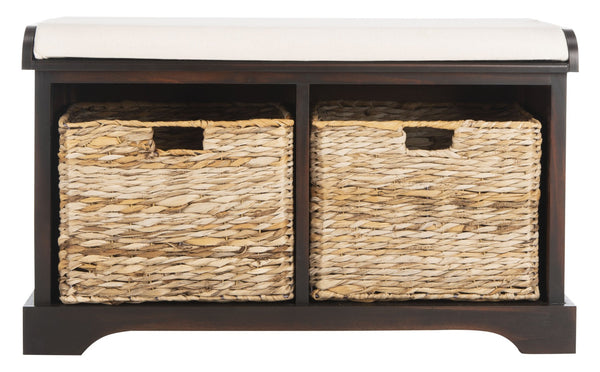 Safavieh Freddy Wicker Storage Bench - Stylish Seating With Hidden Baskets For Entryway, Bedroom, And More Brown AMH5736A