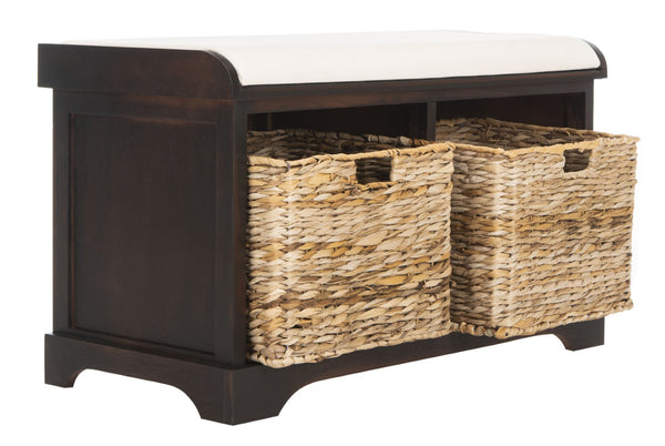 Safavieh Freddy Wicker Storage Bench - Stylish Seating With Hidden Baskets For Entryway, Bedroom, And More Brown AMH5736A
