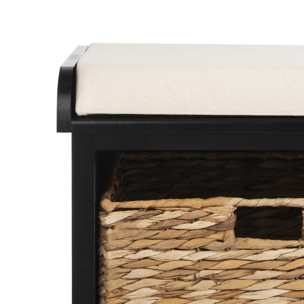 Safavieh Freddy Wicker Storage Bench - Stylish Seating With Hidden Baskets For Entryway, Bedroom, And More Black AMH5736B