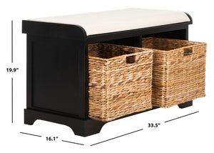 Safavieh Freddy Wicker Storage Bench - Stylish Seating With Hidden Baskets For Entryway, Bedroom, And More Black AMH5736B
