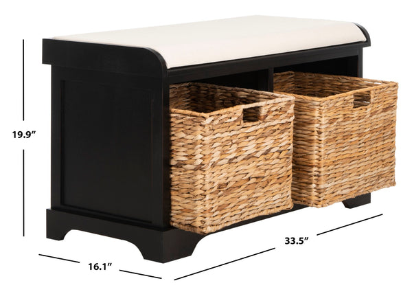 Safavieh Freddy Wicker Storage Bench - Stylish Seating With Hidden Baskets For Entryway, Bedroom, And More Black AMH5736B