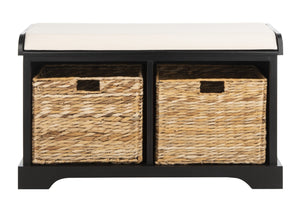 Safavieh Freddy Wicker Storage Bench - Stylish Seating With Hidden Baskets For Entryway, Bedroom, And More Black AMH5736B