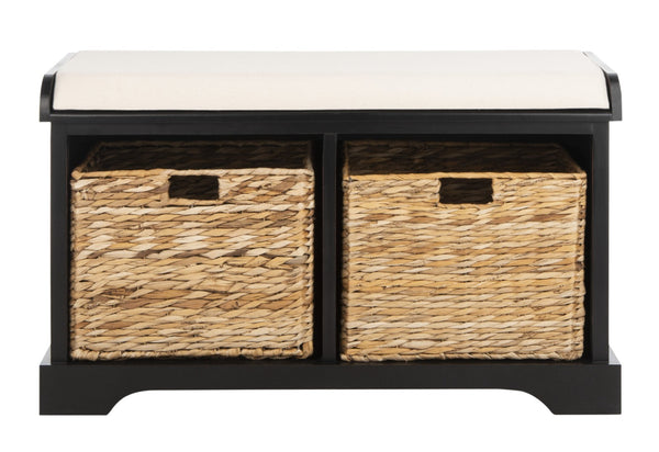 Safavieh Freddy Wicker Storage Bench - Stylish Seating With Hidden Baskets For Entryway, Bedroom, And More Black AMH5736B