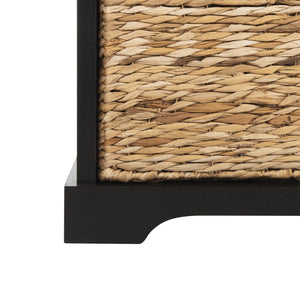 Safavieh Freddy Wicker Storage Bench - Stylish Seating With Hidden Baskets For Entryway, Bedroom, And More Black AMH5736B