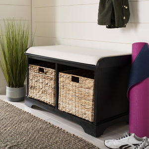 Safavieh Freddy Wicker Storage Bench - Stylish Seating With Hidden Baskets For Entryway, Bedroom, And More Black AMH5736B