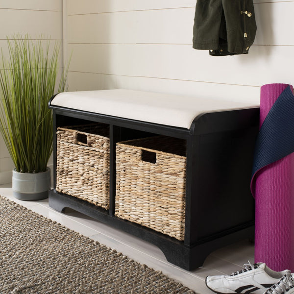 Safavieh Freddy Wicker Storage Bench - Stylish Seating With Hidden Baskets For Entryway, Bedroom, And More Black AMH5736B